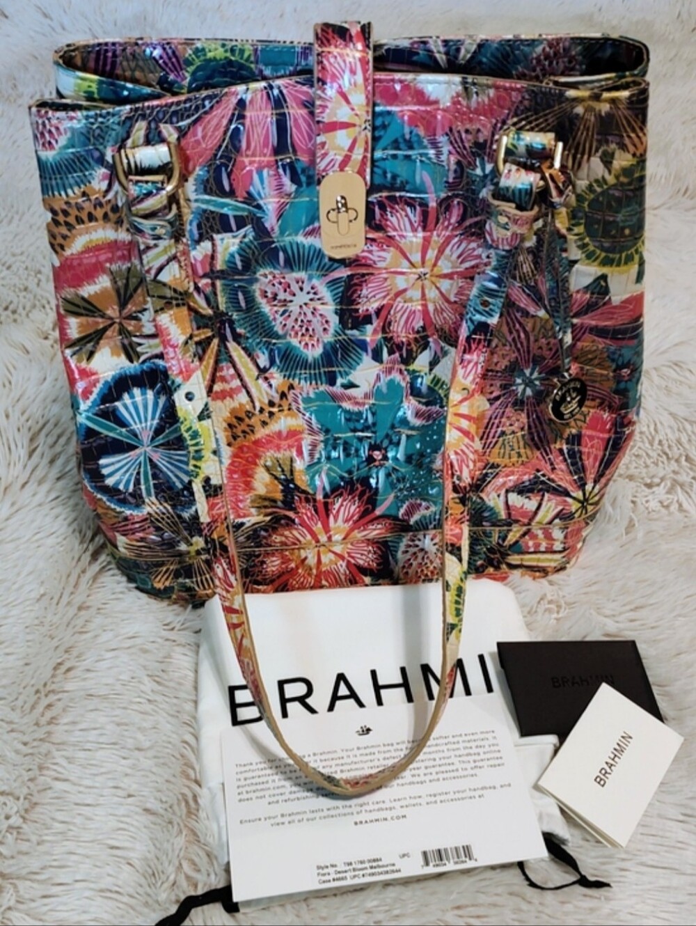 ✨ Like New ✨ Brahmin Fiora Bag Desert Bloom Melbourne Floral Pink Teal Metallic